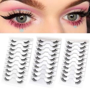 Falska ögonfransar 10 par 3D Effekt Natural Curly Fluffy Eyelash Extension Faux Mink Hair Cat Wispy Half Lashes For Girl