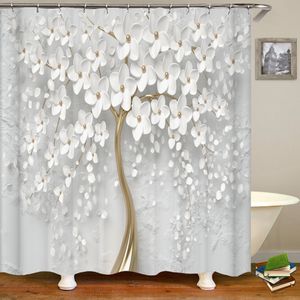 Duschgardiner 3D Vackert blommaträd tryckt badrumsgardin polyester vattentät med krok hem dekoration duschgardiner badrumsskärm 230826