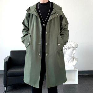 Men's Trench Coats 2023 Autumn Jacket Pie Over Solid Color Hooded Fashion Handsome Leisure Long