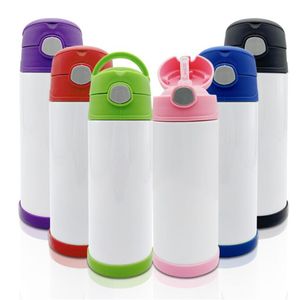 12 унций Baby Sippy Cups Soublimation Blancs детская бутылка с водой бутылка прямой тумблер из нержавеющей стали вакуумной изолированной кофейные кружки с ручкой силиконовые подставки крышка