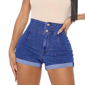 Women's Shorts Summer Solid Color Temperament Ordinary Blue Cotton High Waist Washed Denim Straight