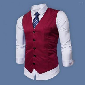 Herrenwesten Herren-Anzugweste mit V-Ausschnitt, ärmellose Taschen, einreihig, schmale Passform, Büroweste, Arbeitskleidung
