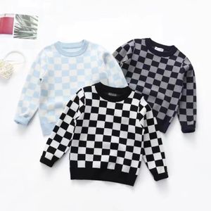 Pullover FocusNorm 1-6y خريف خريف Kids Girls Boys Sweater Tops 3 Colors Plaid Plaid Longed Sleeve Outwear 230826