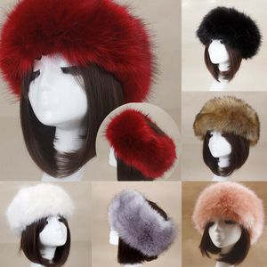 Beanieskull Caps冬の太い毛皮の毛バンドふわふわしたロシアのフェイクファー女性毛皮のヘッドバンドハット冬の屋外スキー帽子230826