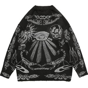 Swetery damskie gotycka moda High Street Harajuku punk rock hip hop czaszka płomień ciemny Y2K Crew Secion długie rękaw ciepłe dzianiny SWEATER Dziewczyna 90s 230827