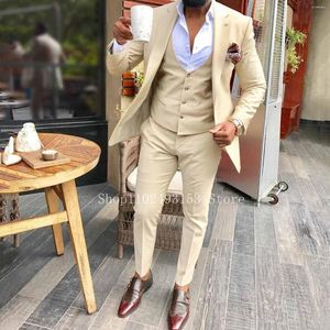 Ternos masculinos 2023 moda champanhe masculino fino ajuste lapela entalhada 3 peças homens para casamento blazer colete calças traje homme