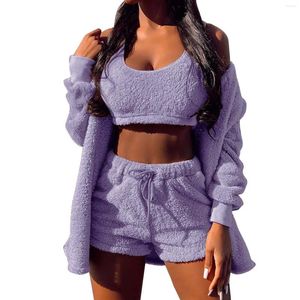 Mulheres sleepwear mulheres inverno moda quente três peças terno macio flanela shorts pijamas conjunto mulheres natação spandex