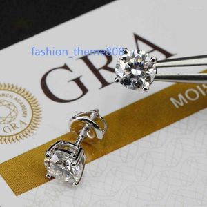 Brincos de garanhão 0.1-2ct D Cor Moissanite VVS1 Clareza Diamante Redondo 18K Ouro Branco S925 Prata Esterlina Parafuso Voltar para Mulheres