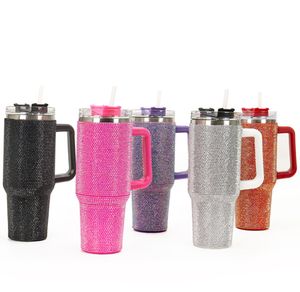 The latest 40oz diamond-encrusted colorful coffee mug with a handle, a variety of styles to choose from, and any logo can be customized