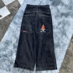 Kvinnors byxor capris y2k jeans män streetwear harajuku hip hop grafisk tryck gotisk överdimensionerad baggy jeans svarta byxor hög midja breda benbyxor 230826