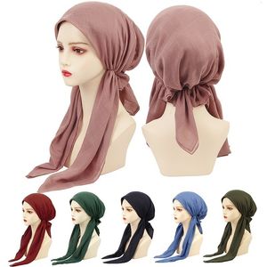 Beanie/Kafatası Kapakları Düz ​​renkli kadınlar önceden bağlı hijabs kapak Arap sargısı başı atkı türban kaputu giymeye hazır hijab femme underscarf kapakları Turbante 230826