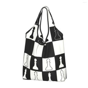 Shopping Bags Chess Game Groceries Tote Bag Women Funny Chessboard Shopper Shoulder Large Capacity Handbag