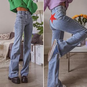 Jeans femininos azul denim skinny jeans mulher cintura alta bolso estrela patchwork jeans vintage 90s calças de carga estética perna reta primavera verão 230826