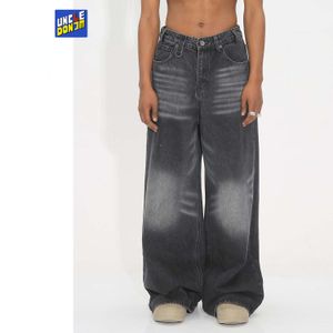 Jeans da uomo lavati pantaloni a gamba larga dritti retrò jeans larghi jeans Y2K vestiti pantaloni in denim di lusso dritti neri Pantalon Homme 230827