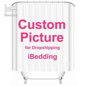 Cortinas de chuveiro iBedding personalizado cortina de chuveiro banheiro cortinas impermeáveis personalizadas PO poliéster banho decoração com ganchos POD Drop 230826