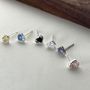 Brincos simples geométricos azul rosa branco zircão coração para mulheres joias de orelha pequenas brincos pretos acessórios de moda