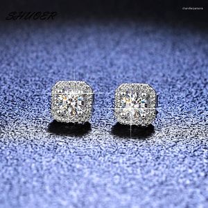 Orecchini a bottone HZXHR S925 Argento Totale 2 Ct Taglio brillante Passa Diamante D Colore Moissanite Quadrato Fidanzamento Gioielli da donna