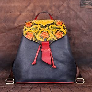 Школьные сумки искренние кожаные женщины рюкзак Daypack Book Retro Ladies Женская туристическая ноутбук Сумка rucksack randapsack 230826