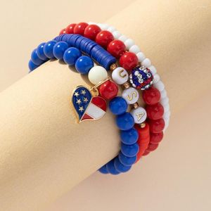 Charm Armband 4st/Set White Red Blue Beads Armband America Independence Day Fashion Heart Pendant Elastic 2023 Trendiga handsmycken