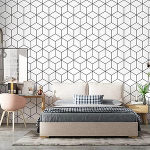 Wallpapers Black And White Lattice Wall Papers Roll Modern Simple Geometric Grid Wallpaper Living Room TV Bedroom INS Nordic Home Decor