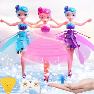 Dolls Fairy Flying Toys Induction Flight Luminous Doll Kids Mini RC Drone Princess Toy Creative Birthday Present 230826