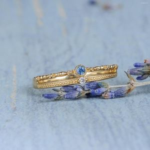 Klusterringar utsökta guldpläterade läckra blå kristallring brud bröllop rose zirkon engagemang fina smycken gåvor