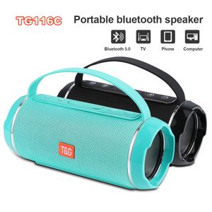 Portabla högtalare TG116C Portable Bluetooth Speaker Wireless Subwoofer Bass LED Light Outdoor Waterproof Column Boombox TF FM Stereo Music Player 230826