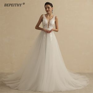 Urban Sexy Dresses BEPEITHY Real Image Sexy Deep V Neck Wedding Dresses For Women Bride A Line Open Back Boho Bridal Party Gown Sleeveless 230826