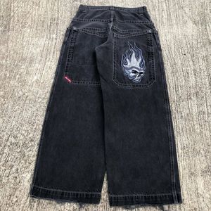 Herren Jeans Y2k Jeans Harajuku Hip Hop Totenkopf Muster Retro Schwarz Übergroße Baggy Jeans Männer Frauen Gothic Weite Hosen Streetwear 230827