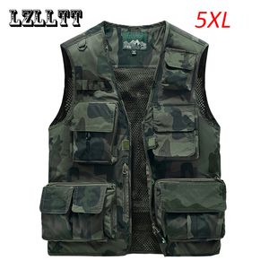 Men's Vests Men Camouflage Multi Pocket Sleeveless Cargo Vest Mens Tactical Military Cardigan Waistcoat Vest Man Casual Bomber Vest 5XL 230827