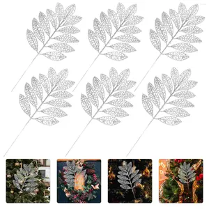 Fiori decorativi 6 pezzi Glitter Rose Leaf Decorazioni natalizie Festival Ghirlande natalizie Foglie Piante finte per feste finte