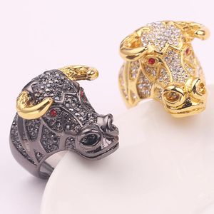 Bandringe Hip Hop Tier Bull Ring Iced Out Micro Herrenschmuck Rapper Rock Party Punk Geschenk SchwarzGold Farbe 230826