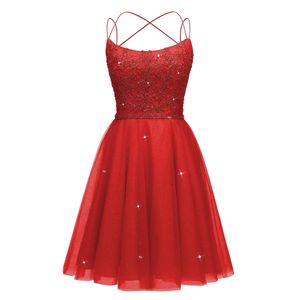 Curto brilhante tule uma linha vestidos de baile cintas de espaguete contas brilhantes princesa mini cocktail ocasião formal aniversário baile de formatura vestidos de festa de cocktail