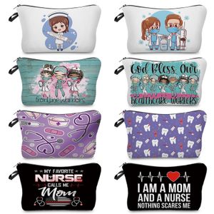 Waist Bags Cartoon Dentist Nurse Print Cosmetic Fashion Women Designer Makeup Bag Heat Transfer Multifunction Organizer Pencil Cases 230826