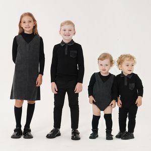 Aile Eşleşen Kıyafetler AP denim Jersey ile Aile Eşleştirme Giysileri Bebek Çocuklar Genç Erkek Kız Sonbahar Kot Moda Elbise Gömlek Romper Giyim 230826