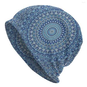 Berets Blue Art Bonnet Homme Ao Ar Livre Chapéu Fino Mandala Deco Skullies Beanies Caps para Homens Mulheres Estilo Chapéus de Tecido