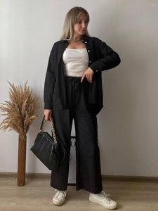レディースツーピースパンツルーズトップドローストリングズボンの衣装16色春秋のシンプルなシャツパンツセット女性ソリッドカジュアルホーム