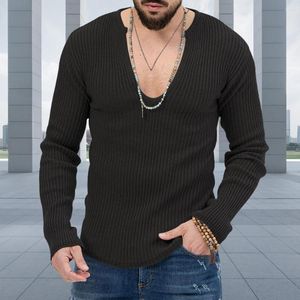 Herrenpullover Herren Herbst Winter Pullover V-Ausschnitt Slim Fit Langarm Elastisch Strickpullover Weich Gestreifte Textur Bottoming Top