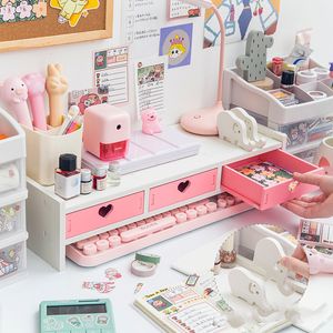 Pencil Cases Kawaii Storage Rack Desk Computer Material Stationery Supplies Cute Desktop Monitor Increase Office Accessories 230826