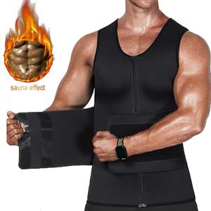 Homens Body Shapers Mens Sauna Vest Sweat Trimmer Body Shaper Slimming Cintura Trainer Zipper Neoprene Tank Tops Shapewear Treino Perda de Peso Terno 230827