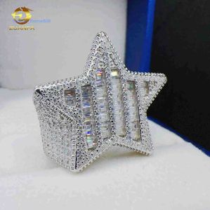 Fashion Baguette Vvs Moissanite Star Design Custom Hip Hop Jewelry Sterling Sier Ring for Men Women