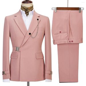 Men's Suits Pink Wedding Terno For Men Notched Lapel Elegant Double Vent Formal Occasion Groomsmen Two Piece Jacket Pants Slim Fit