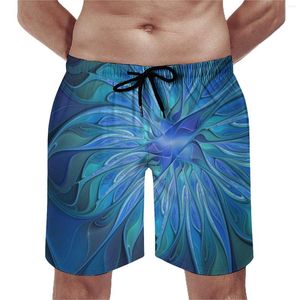 Shorts masculinos abstrato flor arte placa verão azul fantasia esportes praia machos secagem rápida bonito personalizado troncos de natação de tamanho grande