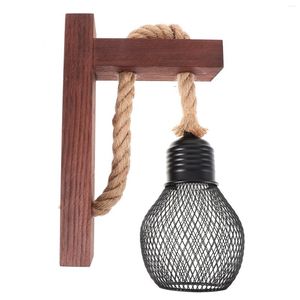 Wall Lamp Bedside Pendant Light Chandeliers Wood Rustic Sconce Rope Fixture Decorative
