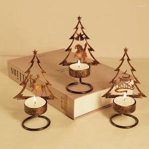Candle Holders Choinka Tree Iron Santa Claus Elk Xmas Candlestick Merry Desktop Ornament 2024 Happy Year