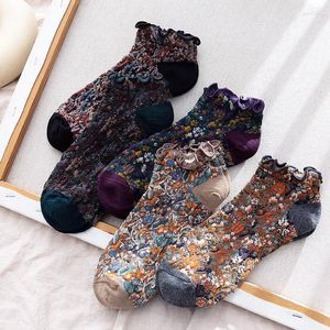 Frauen Socken 2023 Frühling Und Sommer Stil Baumwolle Seite Retro Blume Wald Gericht Bequem Atmungsaktiv