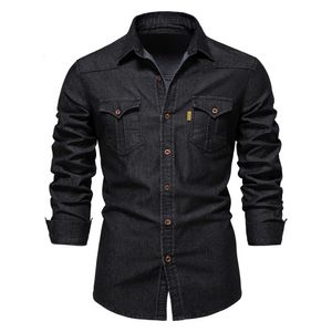 Camisas de vestido masculinas Aiopeson marca elástica algodão denim camisa homens manga longa qualidade cowboy camisas para homens casual slim fit mens designer roupas 230826