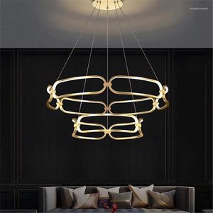 Chandeliers Modern Luxury Led Ceiling Chandelier Metal Gold Circle Rings Lighting Living Room Decoration Light Fixtures