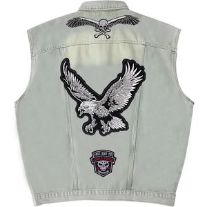 Gilet da uomo Moda Uomo Denim Gilet da moto Aquila Ricamo Giacca senza maniche Gilet da cowboy Club Equitazione Biker 230826