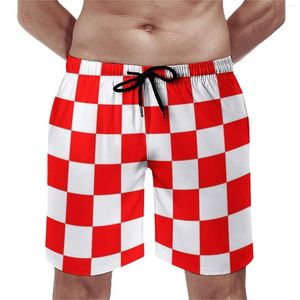 Men's Shorts Board Two Tone Fashion Swim Trunks Red And White 60S Retro Quick Dry Sports Fitness Plus Size Beach